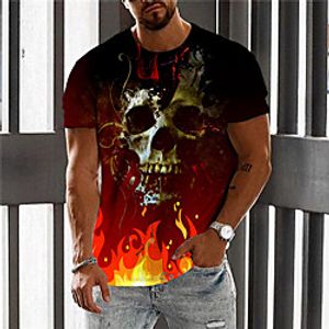 Men's Unisex T shirt 3D Print Graphic Prints Skull Flame Crew Neck Daily Holiday Print Short Sleeve Tops Casual Designer Big and Tall Wine / Summer miniinthebox