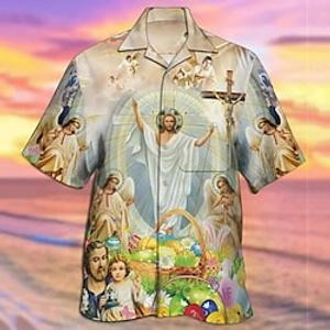 Men's Shirt Summer Hawaiian Shirt Graphic Prints Happy Easter Cross Easter Jesus Cuban Collar Green Casual Hawaiian Short Sleeve Button-Down Print Clothing Apparel Sports Fashion Streetwear Designer Lightinthebox