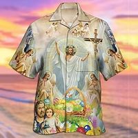 Men's Shirt Summer Hawaiian Shirt Graphic Prints Happy Easter Cross Easter Jesus Cuban Collar Green Casual Hawaiian Short Sleeve Button-Down Print Clothing Apparel Sports Fashion Streetwear Designer Lightinthebox - thumbnail