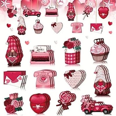 24pcspack Wooden Valentine's Day Wedding LOVE Red Gradient Rose Heart Dots Theme Party Gathering Holiday Tree Hanging Celebration Home Decorations Lightinthebox