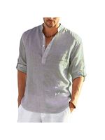 Men's Solid Color Casual Long Sleeve Cotton Linen Shirt