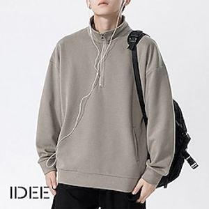 Men's Quarter Zipper Sweatshirt Black Beige Gray Half Zip Plain Sports  Outdoor Daily Sports Cotton Casual Big and Tall Fall  Winter Clothing Apparel Hoodies Sweatshirts  miniinthebox