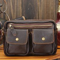 Men Cowhide Genuine Leather Multifunctional Waist Messenger Crossbody Bag