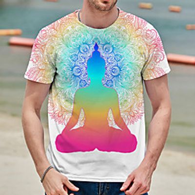 Men's Unisex Tee T shirt Shirt 3D Print Graphic Prints Buddha Print Short Sleeve Daily Tops Casual Designer Big and Tall Rainbow Lightinthebox