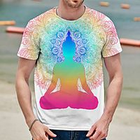 Men's Unisex Tee T shirt Shirt 3D Print Graphic Prints Buddha Print Short Sleeve Daily Tops Casual Designer Big and Tall Rainbow Lightinthebox - thumbnail