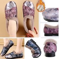 Women's Flats Fuzzy Slippers Fluffy Slippers House Slippers Warm Slippers Outdoor Christmas Daily Satin Flower Flower Button Flat Heel Closed Toe Plush Casual Minimalism Silk Loafer Floral Blue Purple Lightinthebox - thumbnail