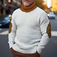 Men's Pullover Sweater Jumper Patch Sweater Jumper Ribbed Knit Regular Patchwork Knitted Color Block Turtleneck Modern Contemporary Work Daily Wear Clothing Apparel Winter Black White M L XL Lightinthebox - thumbnail