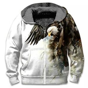 Men's Full Zip Hoodie Jacket Thick Hoodies White Hooded Animal Graphic Prints Eagle Zipper Print Sports  Outdoor Daily Sports 3D Print Fleece Streetwear Designer Casual Winter Clothing Apparel miniinthebox