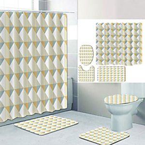 Simple Series 21 Digital Printing Four-piece Set Shower Curtains and Hooks Modern Polyester Machine Made Waterproof Bathroom miniinthebox