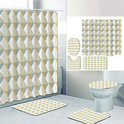 Simple Series 21 Digital Printing Four-piece Set Shower Curtains and Hooks Modern Polyester Machine Made Waterproof Bathroom miniinthebox