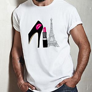 Men's Unisex Tee T shirt Hot Stamping Eiffel Tower Graphic Prints Plus Size Print Short Sleeve Casual Tops Cotton Basic Designer Big and Tall White miniinthebox