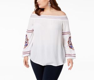 Plus Size Off-The-Shoulder Top  Tribal Wheel Embellished