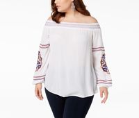 Plus Size Off-The-Shoulder Top  Tribal Wheel Embellished - thumbnail