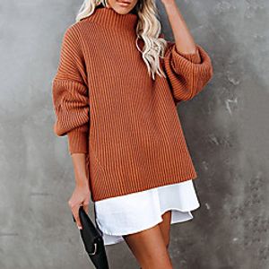Women's Sweater Knitted Solid Color Stylish Long Sleeve Sweater Cardigans Turtleneck Fall Winter Blue Blushing Pink Gray miniinthebox