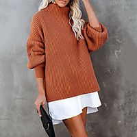 Women's Sweater Knitted Solid Color Stylish Long Sleeve Sweater Cardigans Turtleneck Fall Winter Blue Blushing Pink Gray miniinthebox - thumbnail