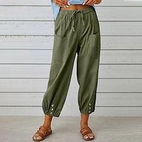 Women's Pants Trousers Linen Cotton Blend Plain Pocket Ankle-Length Casual Daily Going out Weekend Black White S M Spring  Summer Lightinthebox