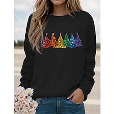 Christmas Sweatshirt Women's Sweatshirt Pullover Christmas Tree Sportswear Festival Print Black White Pink Christmas Casual Round Neck Long Sleeve Top Micro-elastic Fall  Winter Lightinthebox
