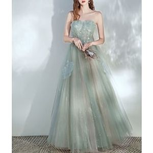 A-Line Party Dresses Glittering Dress Prom Floor Length Sleeveless Strapless Tulle with Glitter 2023 Lightinthebox