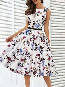 Round Neck Floral Printed Skater Dress