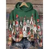 Women's Hoodie Sweatshirt Pullover Christmas Sweatshirt Sportswear Festival Black White Blue Dog Christmas Casual Hoodie Long Sleeve Top Micro-elastic Fall  Winter miniinthebox - thumbnail