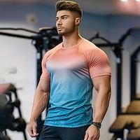 Men's T shirt Tee Gym Shirt Sports T-Shirt Crew Neck Short Sleeve Sports Outdoor Vacation Casual Daily Gym Quick dry Breathable Plain Lake Blue Activewear Fashion Basic Lightinthebox