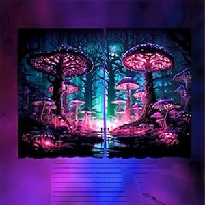 Blacklight Window Curtain UV Reactive Glow in the Dark Trippy Misty Mushroom Forest Nature Landscape for Living Room Bedroom Kid's Room Decor Lightinthebox