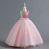 Kids Girls' Dress Sequin Tulle Dress Maxi Dress Performance Sequins Crew Neck Sleeveless Elegant Dress 4-12 Years Spring Pink Lightinthebox - thumbnail