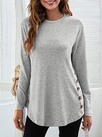 Round Neck Casual Loose Solid Color Long Sleeve T-shirt