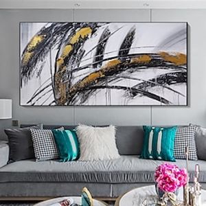 Handmade Oil Painting Acrylic Canvas Wall Art Decoration Modern Black Gold Abstract Texture for Home Decor Rolled Frameless Unstretched Painting miniinthebox