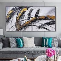 Handmade Oil Painting Acrylic Canvas Wall Art Decoration Modern Black Gold Abstract Texture for Home Decor Rolled Frameless Unstretched Painting miniinthebox - thumbnail