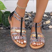 Women's Sandals Boho Sandals Roman Sandals Daily Contrast Color Low Heel Peep Toe Fashion PU Zipper Black Lightinthebox