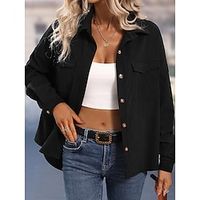 Women's Shacket Jacket Casual Shirt Jacket Fall Botton Down Jacket Spring Outerwear Long Sleeve Black S Lightinthebox - thumbnail