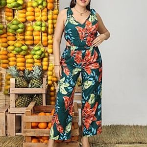 Women's Jumpsuit Cut Out Print Floral V Neck Casual Street Daily Regular Fit Sleeveless Green S M L Spring Lightinthebox