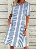 Round Neck Casual Loose Striped Vacation Short Sleeve Short Dress