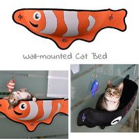 Fish Shape Pet Cat Wall Window Mounted Kitten Bed Nest