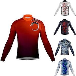 Men's Cycling Jersey Long Sleeve Bike Top with 3 Rear Pockets Mountain Bike MTB Road Bike Cycling Breathable Quick Dry Moisture Wicking Reflective Strips Yellow Dark Navy Red Gradient Dragon Spandex Lightinthebox