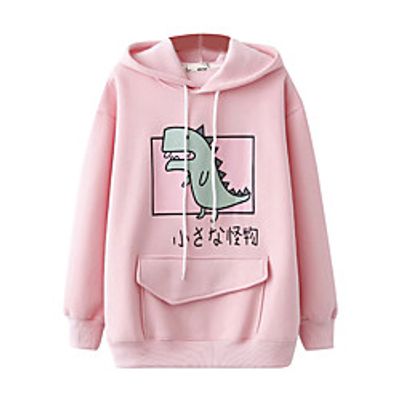 Women's Hoodie Sweatshirt Cartoon Dinosaur Patchwork Daily Sports Active Streetwear Hoodies Sweatshirts  Blue Blushing Pink Green Lightinthebox