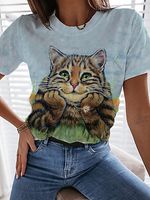 Womens Casual Fashion Cat Print T-shirt