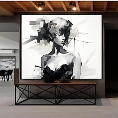 Extra Large Hand Painted Wall Art Abstract Figurative oil painting Black Abstract Figurative Black and White Art Oil painting Abstract Person Painting Art Home Decoration Decor ready to hang or canvas Lightinthebox