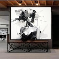Extra Large Hand Painted Wall Art Abstract Figurative oil painting Black Abstract Figurative Black and White Art Oil painting Abstract Person Painting Art Home Decoration Decor ready to hang or canvas Lightinthebox - thumbnail
