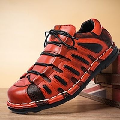 Men's Women Oxfords Casual Shoes Retro Handmade Shoes Hiking Walking Vintage Casual Outdoor Daily Leather Warm Height Increasing Comfortable Booties  Ankle Boots Lace-up Black Red Brown Winter Lightinthebox
