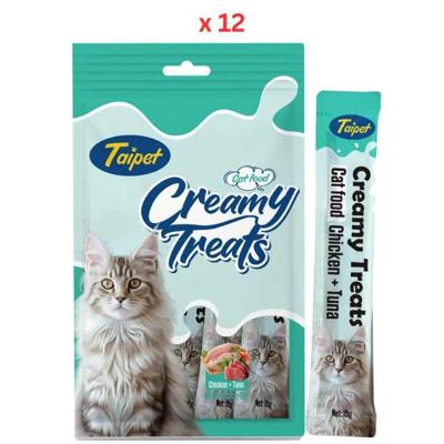 Taipet Cat Creamy Treats Chicken & Tuna Flavor 15gx5pcs Pack Of 12