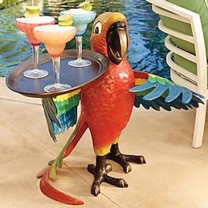 Parrot Tray Side Table Drink Serving Parrot Butler Parrot Statue Sculpture with Serving Tray Resin Bird Figurine Living Outdoor Pool Beach Holiday Decor miniinthebox