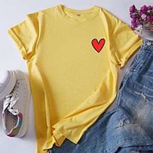 Women's T shirt Heart Round Neck Tops 100% Cotton Basic Basic Top White Black Red miniinthebox