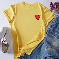 Women's T shirt Heart Round Neck Tops 100% Cotton Basic Basic Top White Black Red miniinthebox - thumbnail