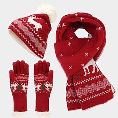 Gloves Hat Scarf Women's Girls' Warm Dailywear Christmas Sweet Christmas New Year Kid's Adults' Christmas Vacation New Year Eve 100% Acrylic Gloves Scarf Hat Lightinthebox
