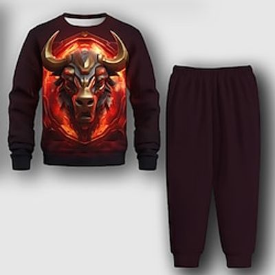 Boys 3D Cows Sweatshirt  Sweatpants Set Long Sleeve 3D Printing Spring Fall Active Fashion Cool Polyester Kids 3-12 Years Crew Neck Outdoor Street Vacation Regular Fit Lightinthebox
