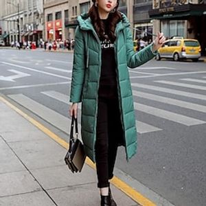 Women's Puffer Jacket Long Pocket Coat Green White Black Gray Yellow Casual Daily Fall Hoodie Regular Fit M L XL XXL 3XL 4XL  Windproof Lightinthebox