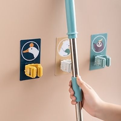 Mop Rack, Broom Card Holder, Mop Hook, Strong, Traceless, Punch-Free Mop Clip, Bathroom Wall Hanging Rack, Cartoon Sticky Hook Lightinthebox