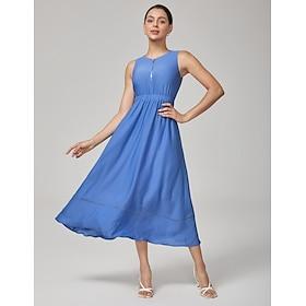 Periwinkle Acetate Waist-Defined Sleeveless Dress